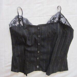 NWT Rampage Pinstripe and Lace Top - Jr's sz L